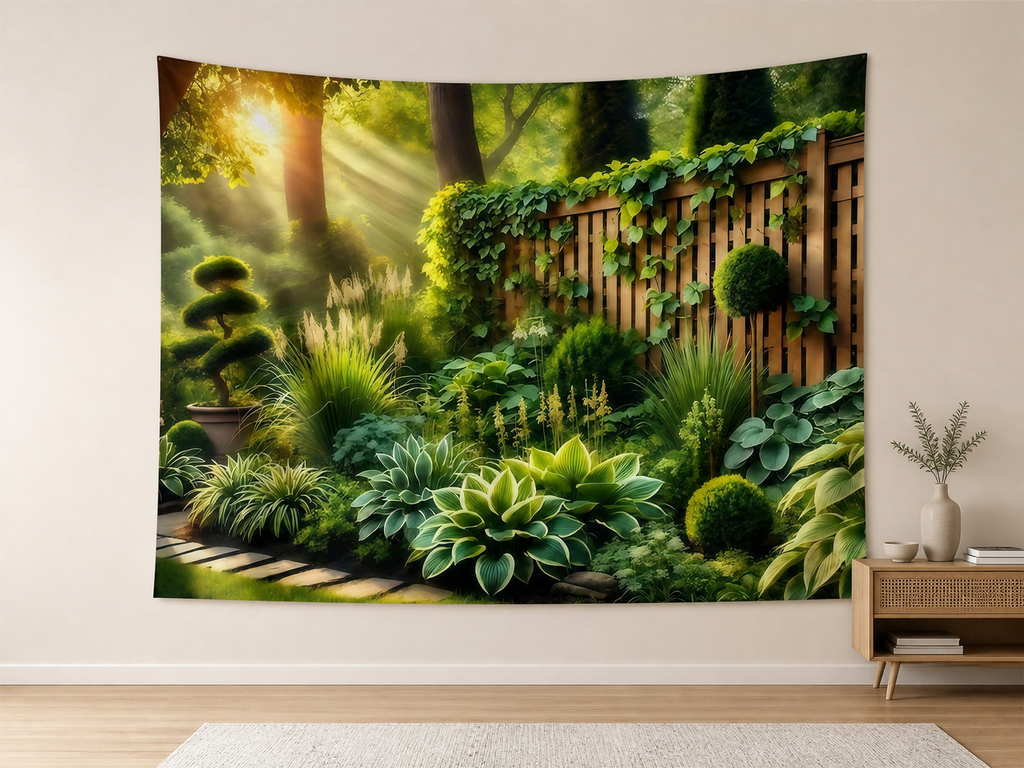 Sunlit Garden Fence Backdrop indoor application scene