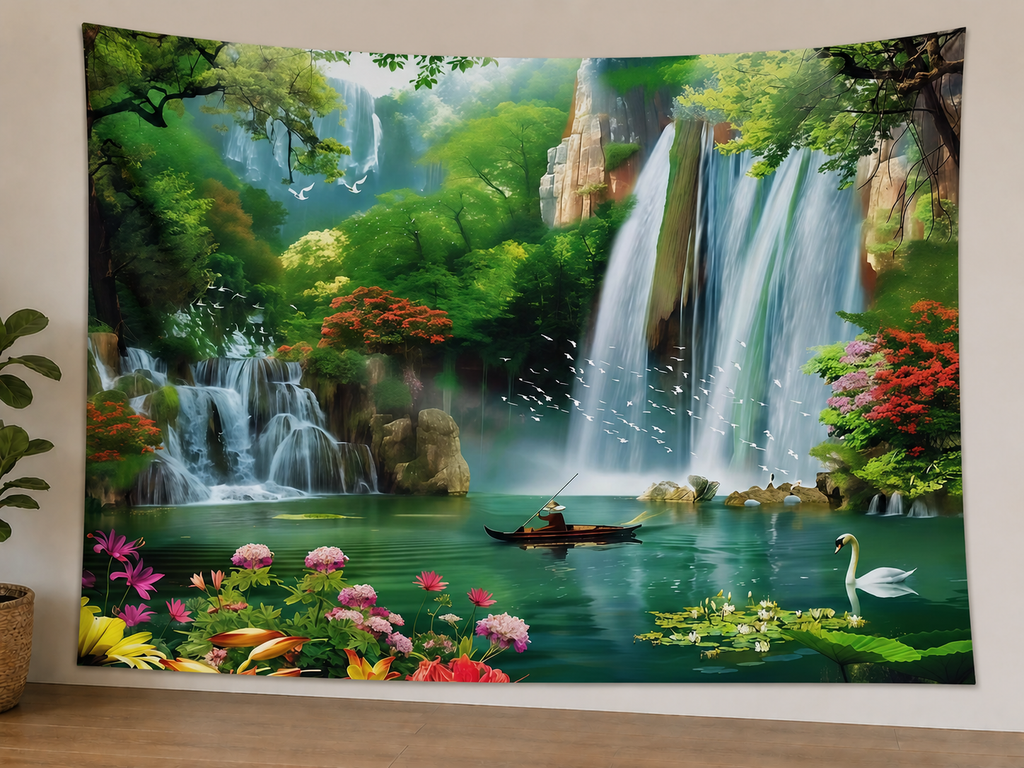 Floral Waterfall Landscape Backdrop styled scene 1