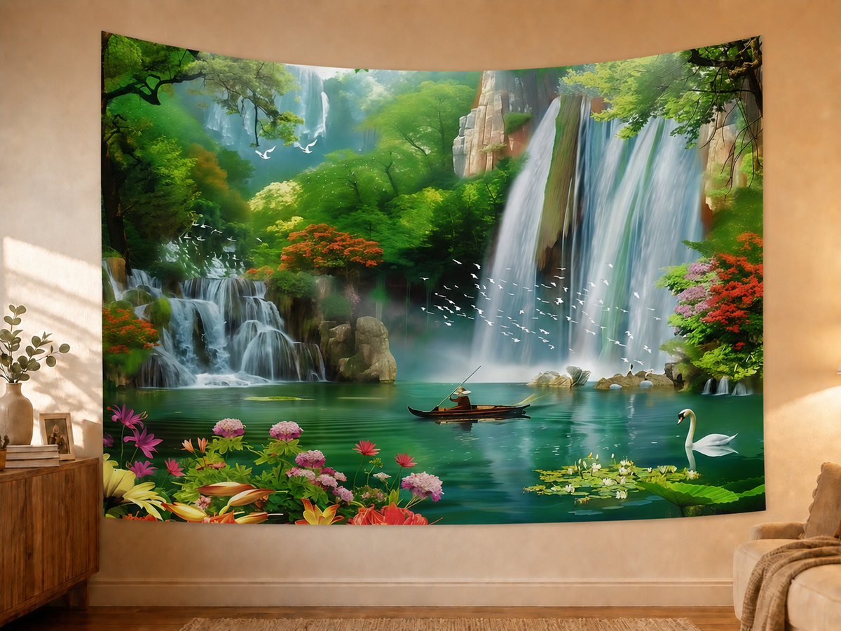 Floral Waterfall Landscape Backdrop styled scene 2