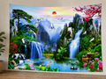Fantasy Mountain Waterfall Swan Backdrop styled scene 1