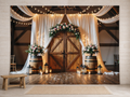 Rustic barn wedding floral door backdrop ceremony scene