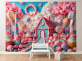 Pastel candyland house backdrop children's birthday scene