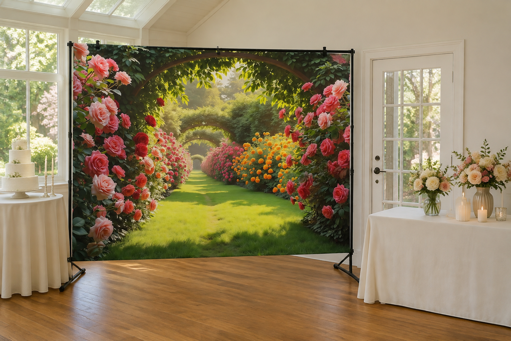 Rose Garden Arch Backdrop in alternate room setting