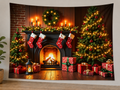 Classic Christmas Fireplace Tapestry Backdrop styled scene 1