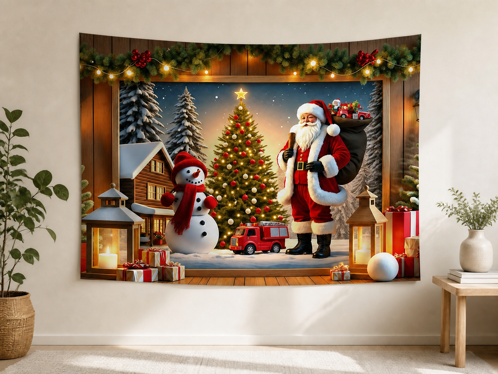 Santa Christmas Tree Village Backdrop indoor application scene