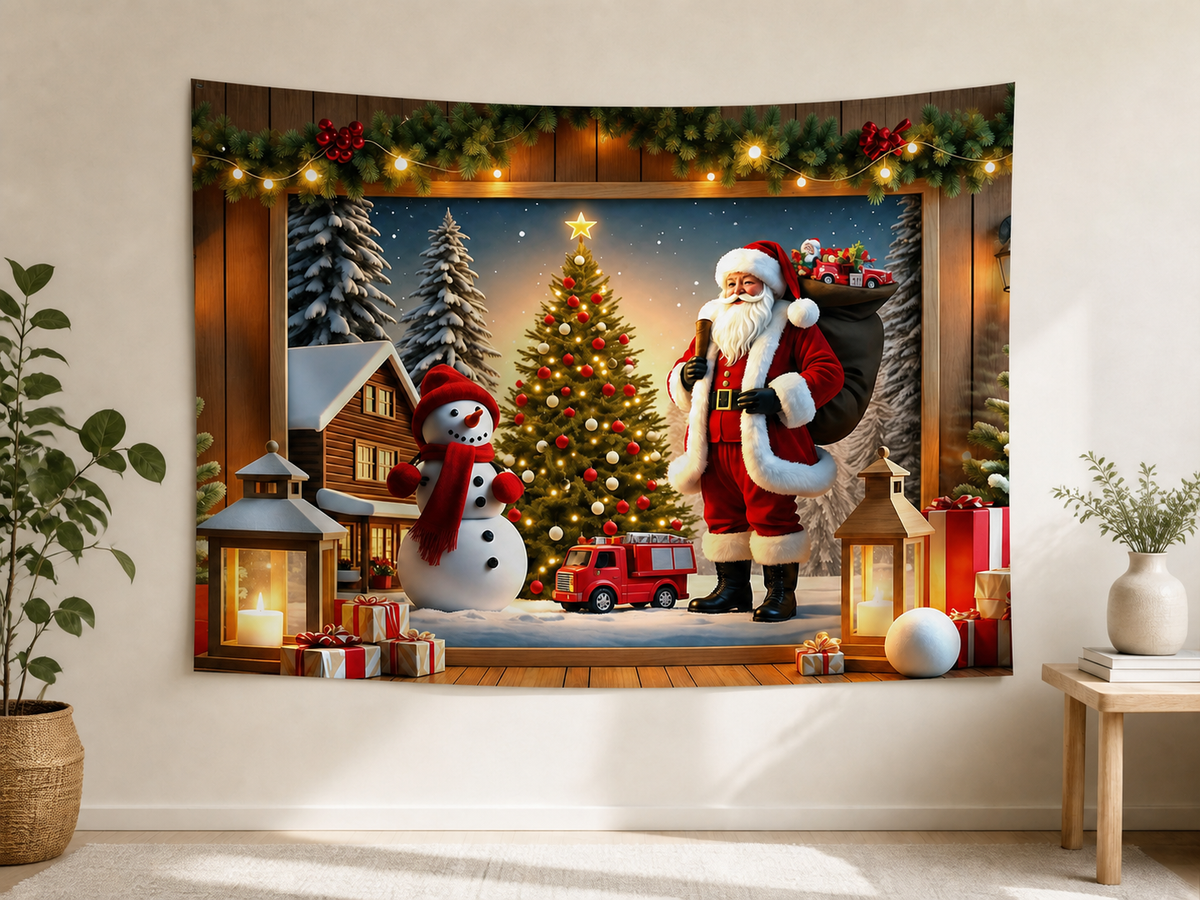 Santa Christmas Tree Village Backdrop indoor application scene