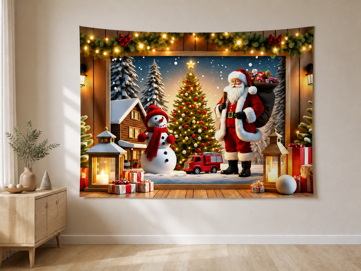 Santa Christmas Tree Village Backdrop indoor application scene