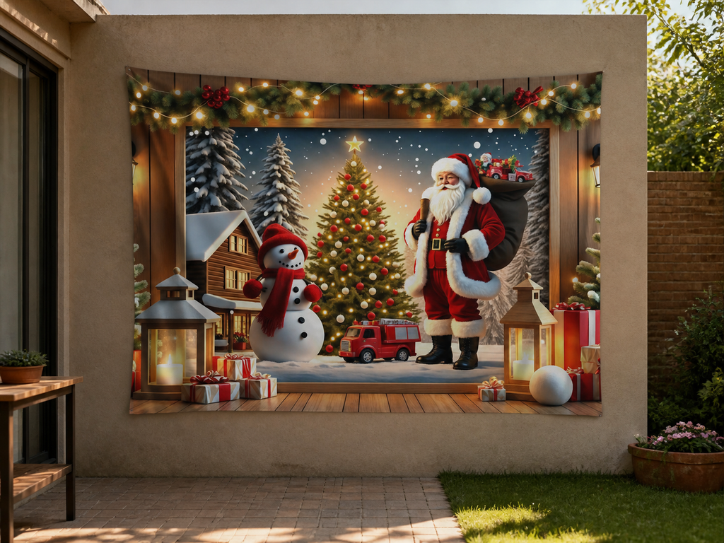 Santa Christmas Tree Village Backdrop garden application scene