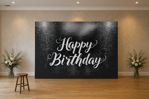 Black Silver Glitter Birthday Backdrop scene 1