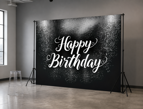 Black Silver Glitter Birthday Backdrop scene 2