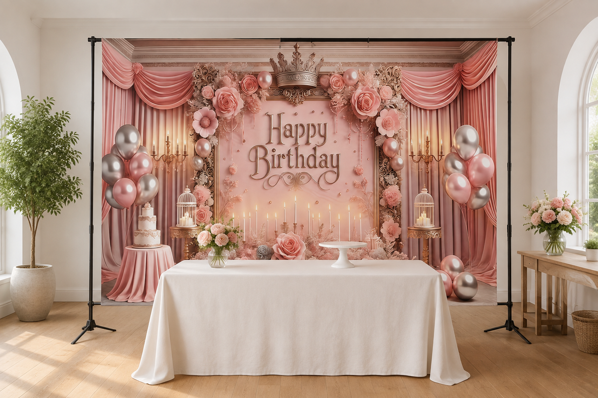 Blush Pink Floral Birthday Backdrop lifestyle scene 1