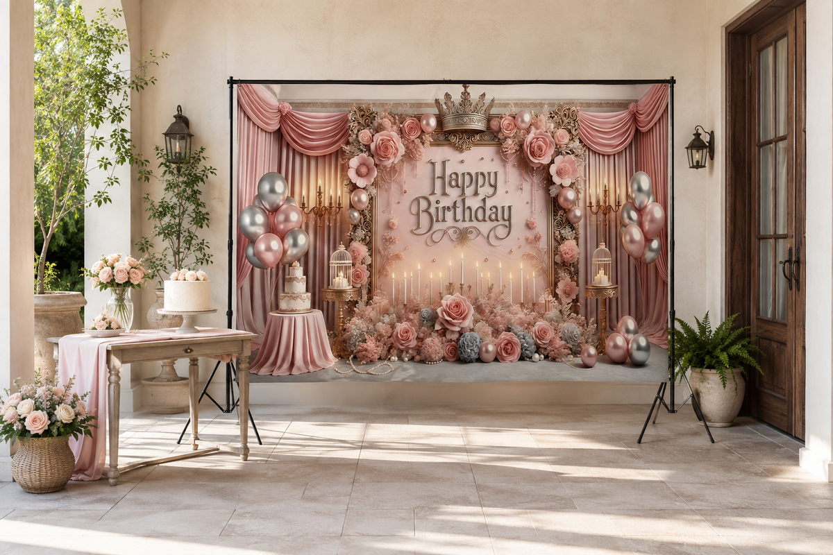 Blush Pink Floral Birthday Backdrop lifestyle scene 2