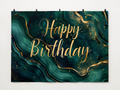 Green and Gold Marble Happy Birthday Backdrop — complete flat printed design; accessories not included