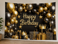 Black and Gold Crown Birthday Backdrop styled scene 1