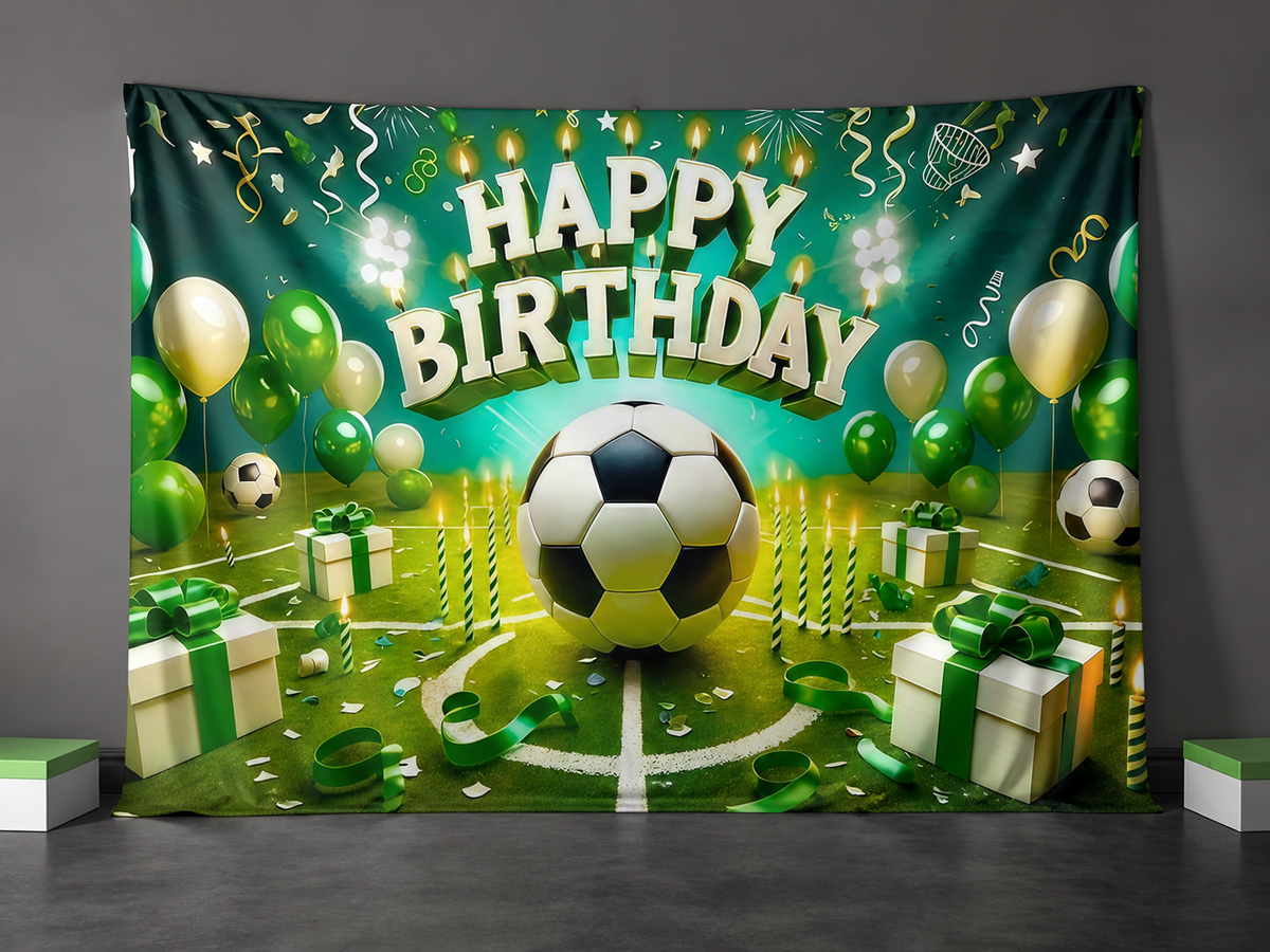 Soccer Happy Birthday fabric photography backdrop scene 1