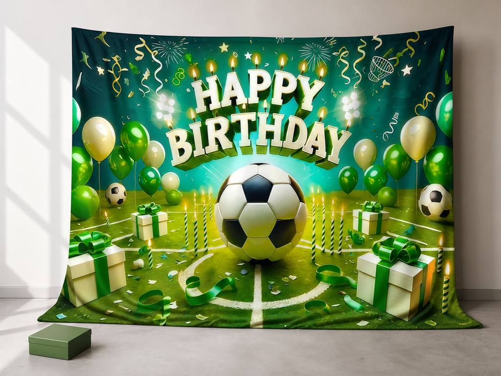 Soccer Happy Birthday fabric photography backdrop scene 2
