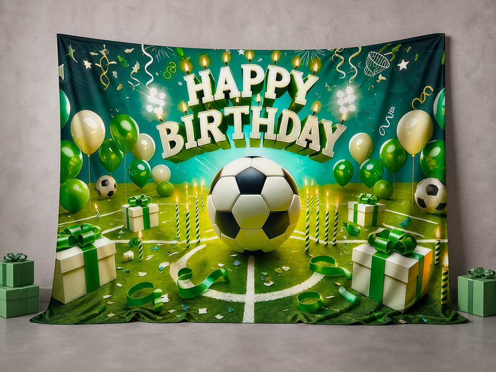 Soccer Happy Birthday fabric photography backdrop scene 3