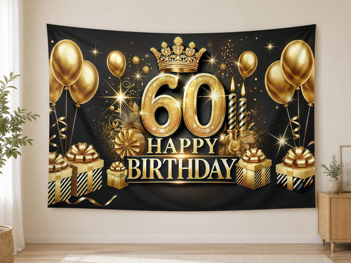 Black Gold 60th Birthday Backdrop indoor application scene