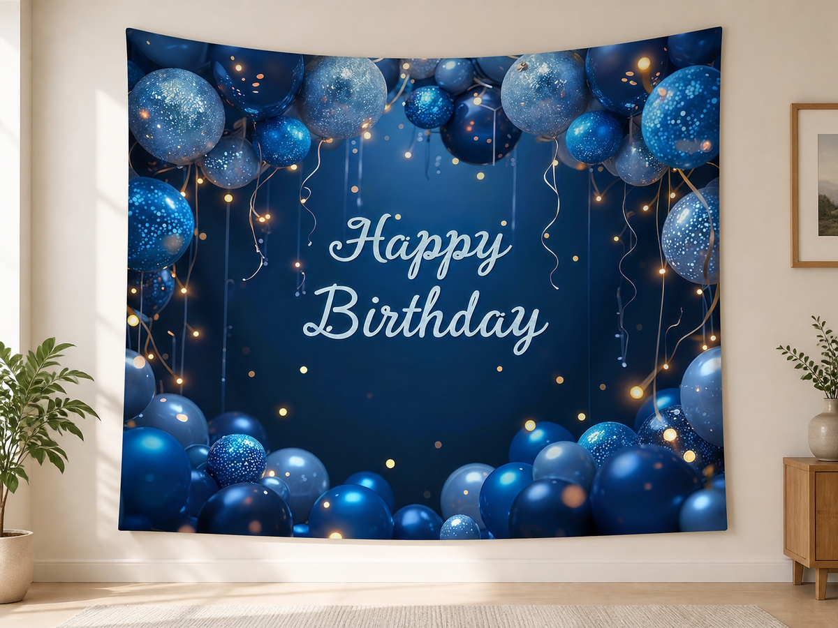 Navy Blue Happy Birthday Backdrop indoor application scene