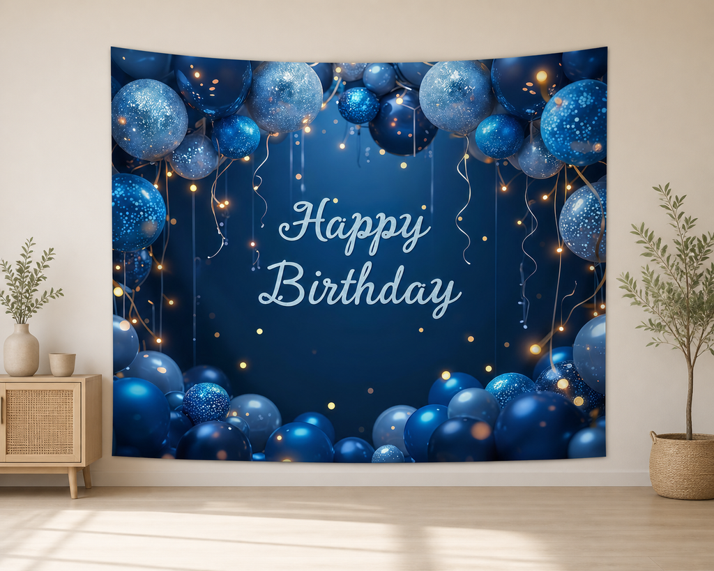 Navy Blue Happy Birthday Backdrop indoor application scene
