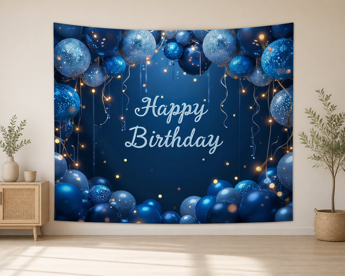 Navy Blue Happy Birthday Backdrop indoor application scene