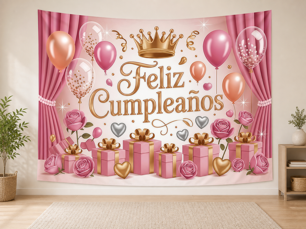 Spanish Pink Feliz Cumpleanos Backdrop indoor application scene