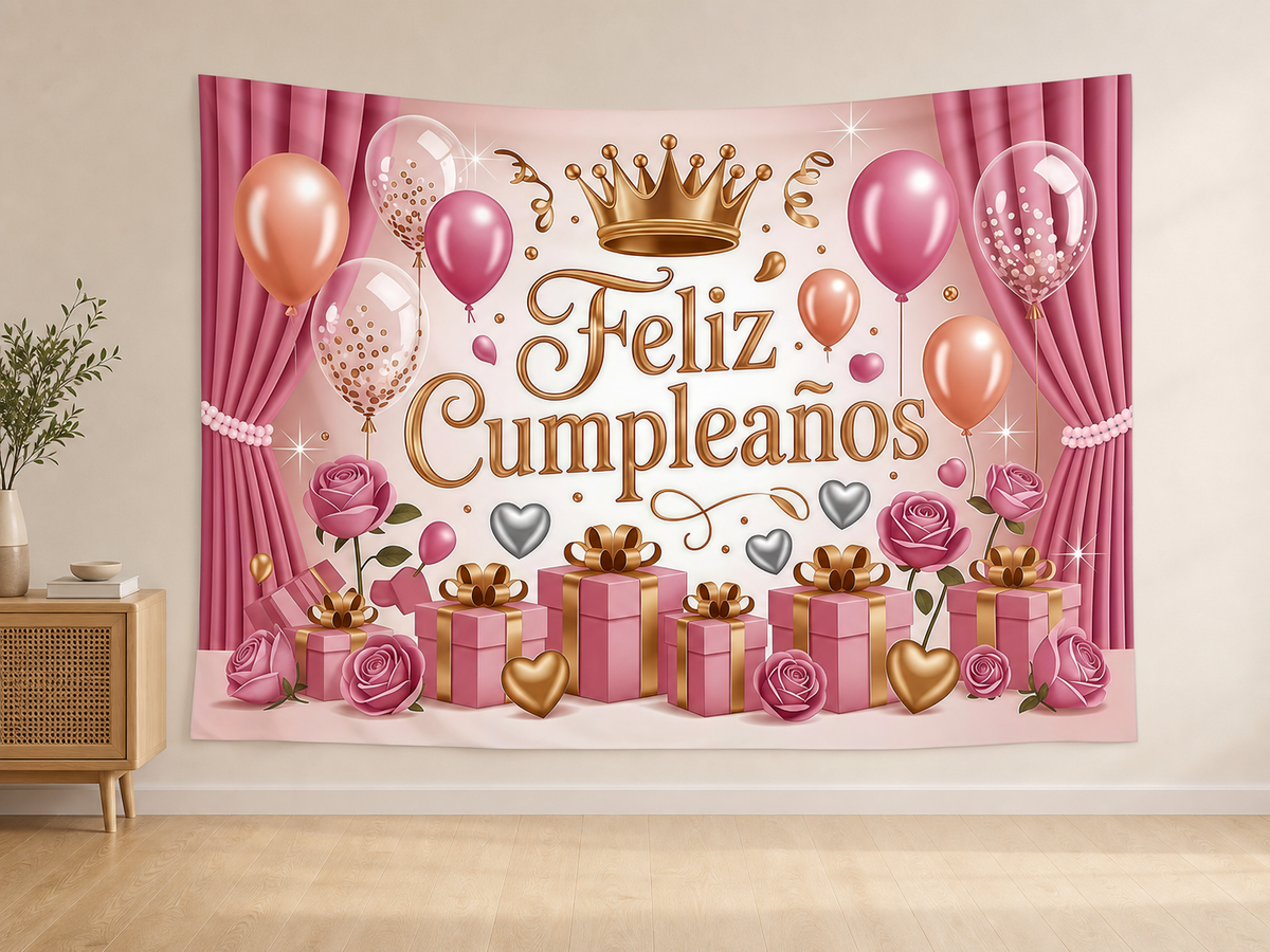 Spanish Pink Feliz Cumpleanos Backdrop indoor application scene