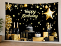 Black and Gold Birthday Champagne Backdrop styled scene 1