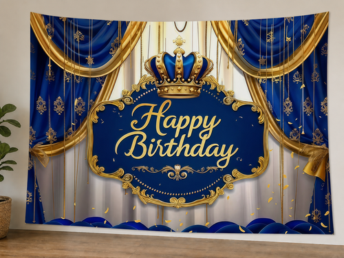 Blue Crown Happy Birthday Backdrop styled scene 1