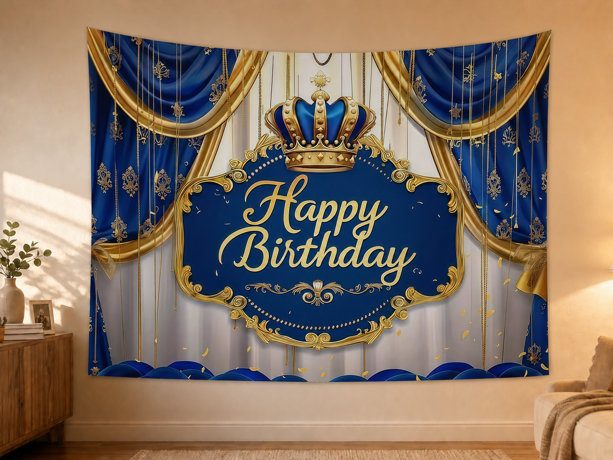 Blue Crown Happy Birthday Backdrop styled scene 2