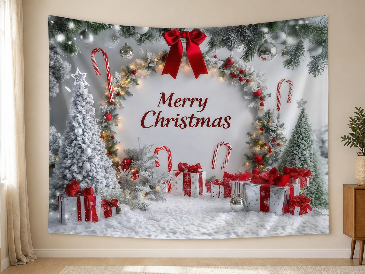 Red Silver Merry Christmas Backdrop indoor application scene