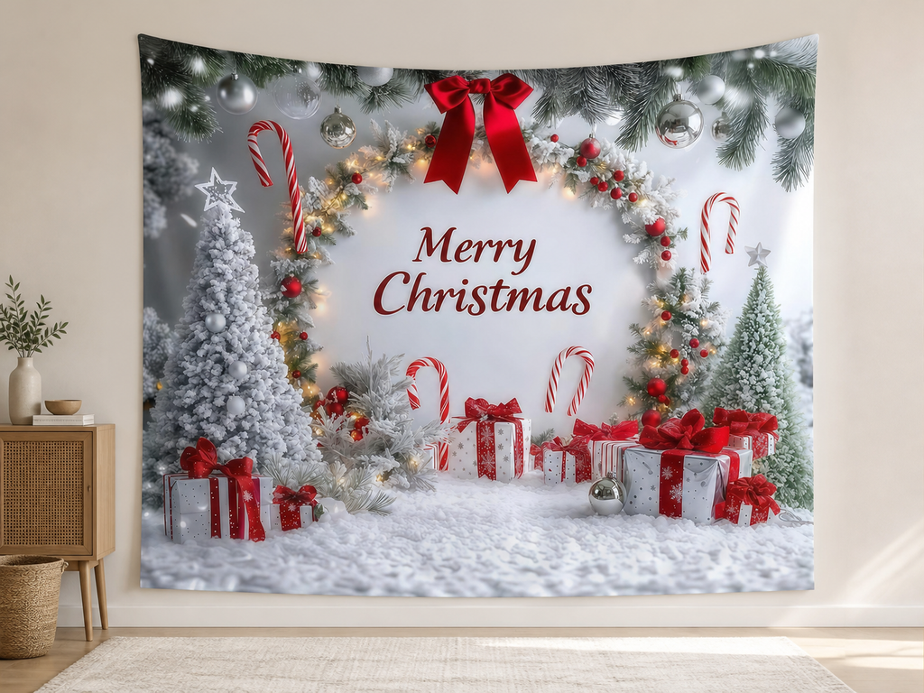 Red Silver Merry Christmas Backdrop indoor application scene