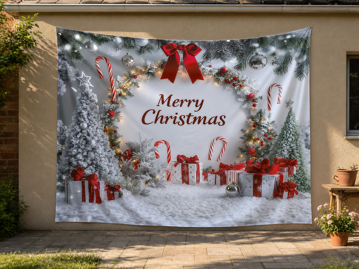 Red Silver Merry Christmas Backdrop garden application scene