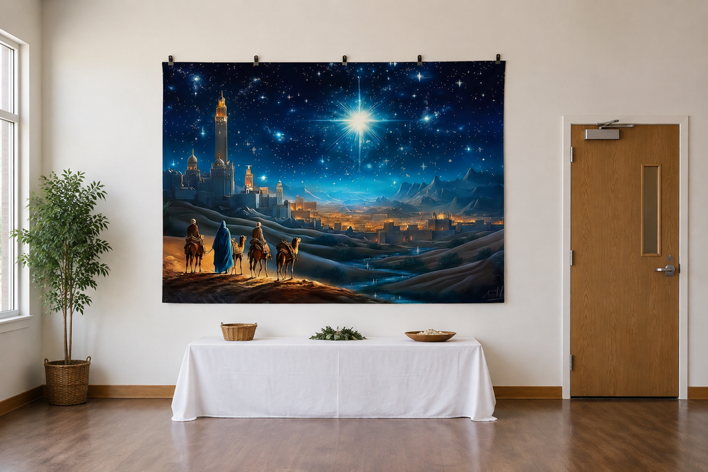 Three Kings Starry Nativity Backdrop clipped directly to wall