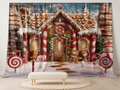 Gingerbread house fabric backdrop for children's Christmas portraits
