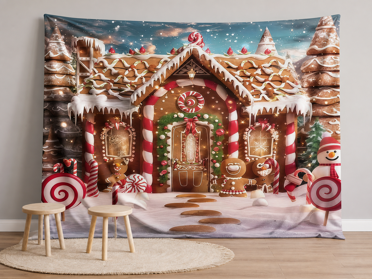 Christmas candy gingerbread photography backdrop for family photos