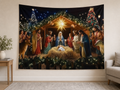 Nativity Christmas Scene Photography Backdrop displayed on a home wall