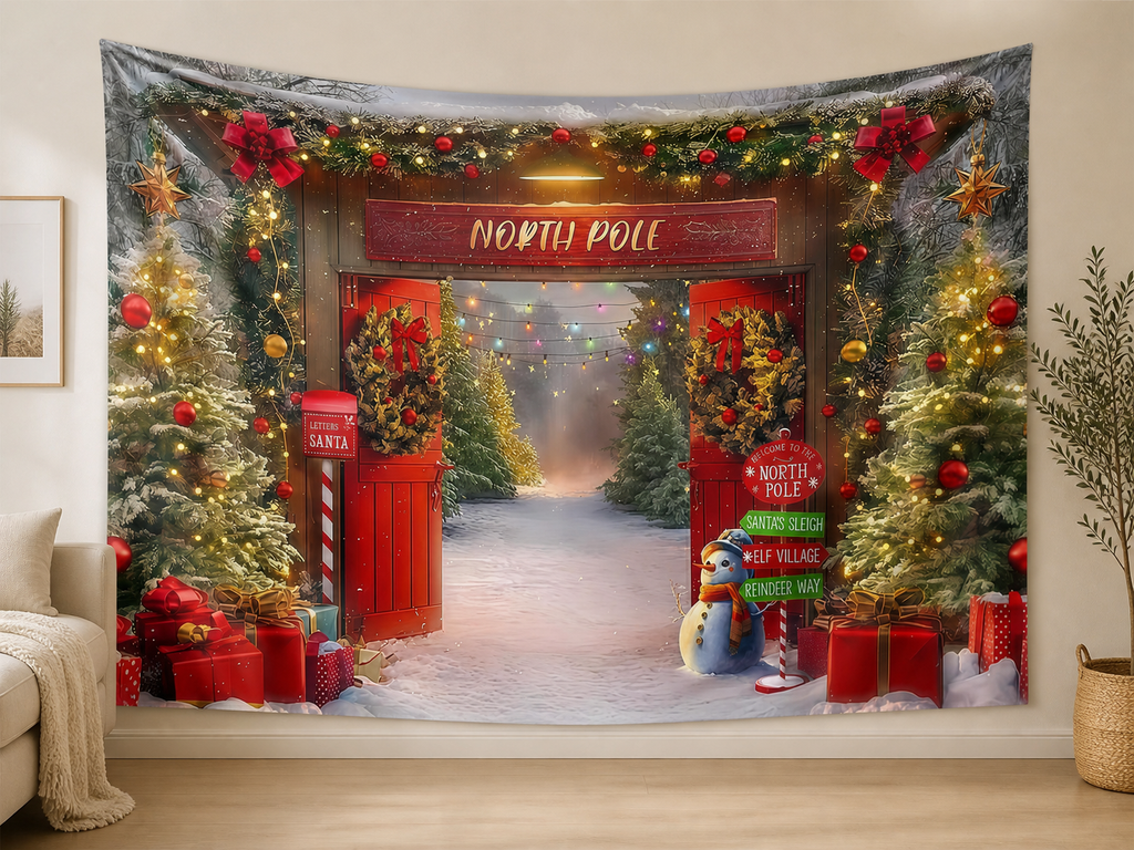 North Pole Christmas Door Backdrop application scene 1