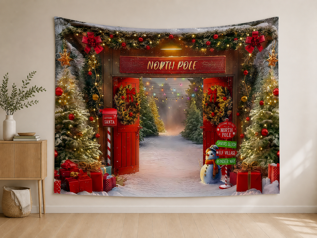 North Pole Christmas Door Backdrop application scene 2
