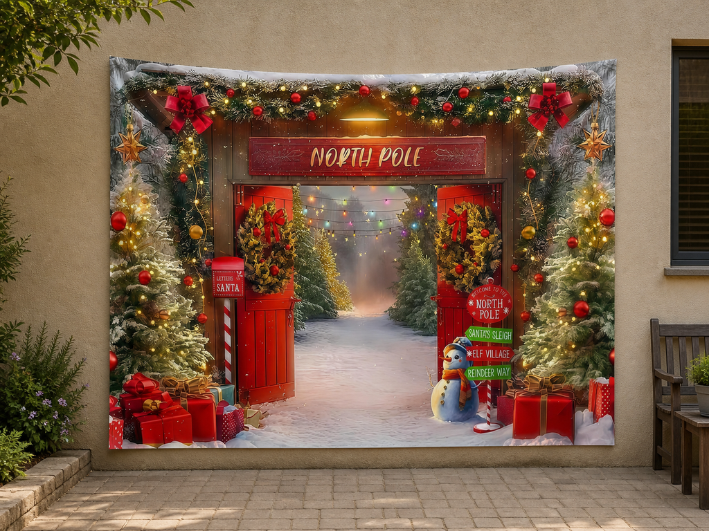 North Pole Christmas Door Backdrop application scene 3