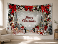 Merry Christmas Gifts and Snowflakes Backdrop displayed on a home wall