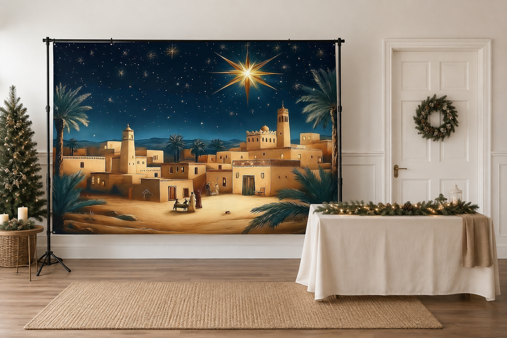 Bethlehem Star Nativity Backdrop in alternate room setting