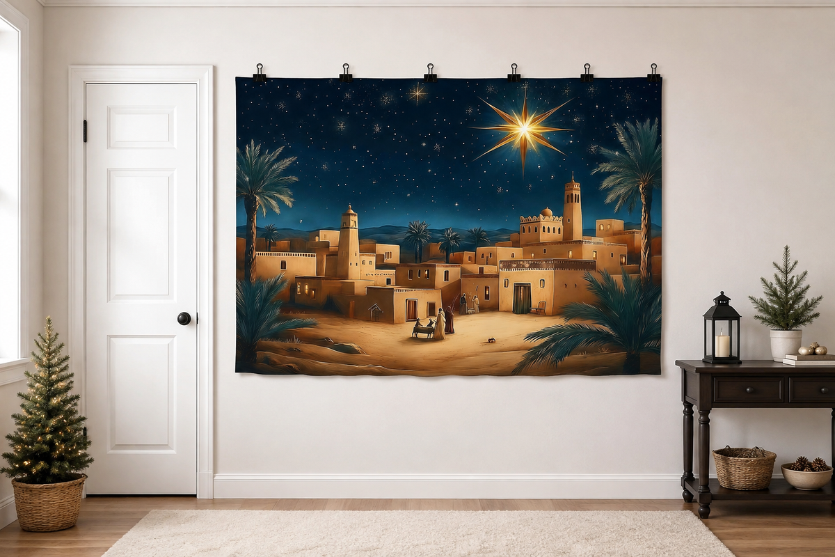 Bethlehem Star Nativity Backdrop clipped directly to wall