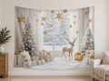 Minimal White Gold Christmas Window Backdrop application scene 1