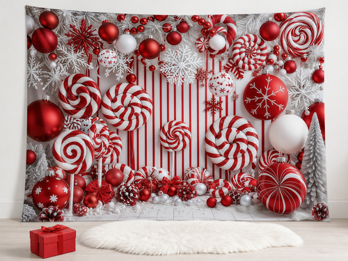 Candy cane peppermint Christmas backdrop children photo scene