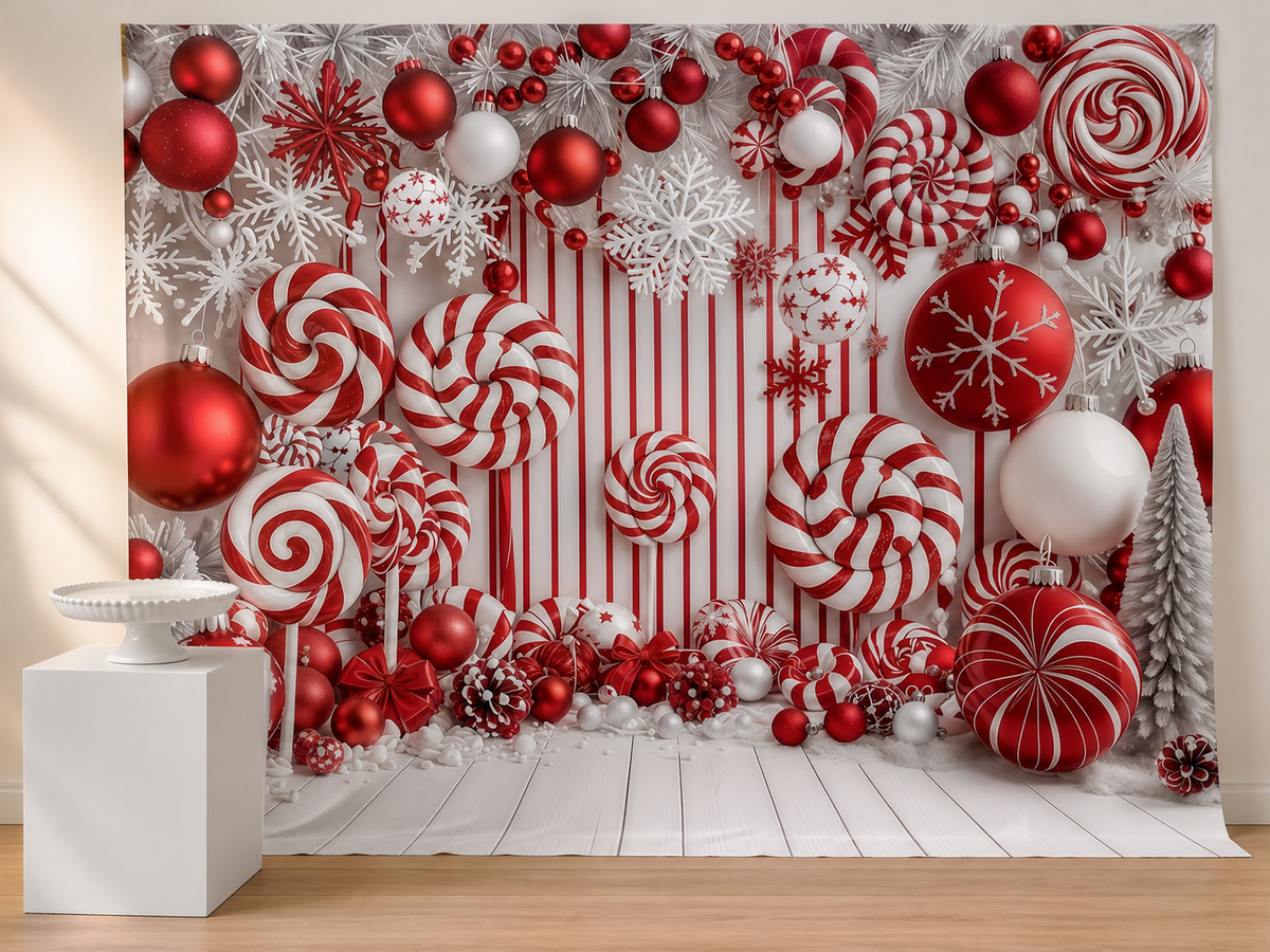 Candy cane peppermint Christmas backdrop dessert event scene