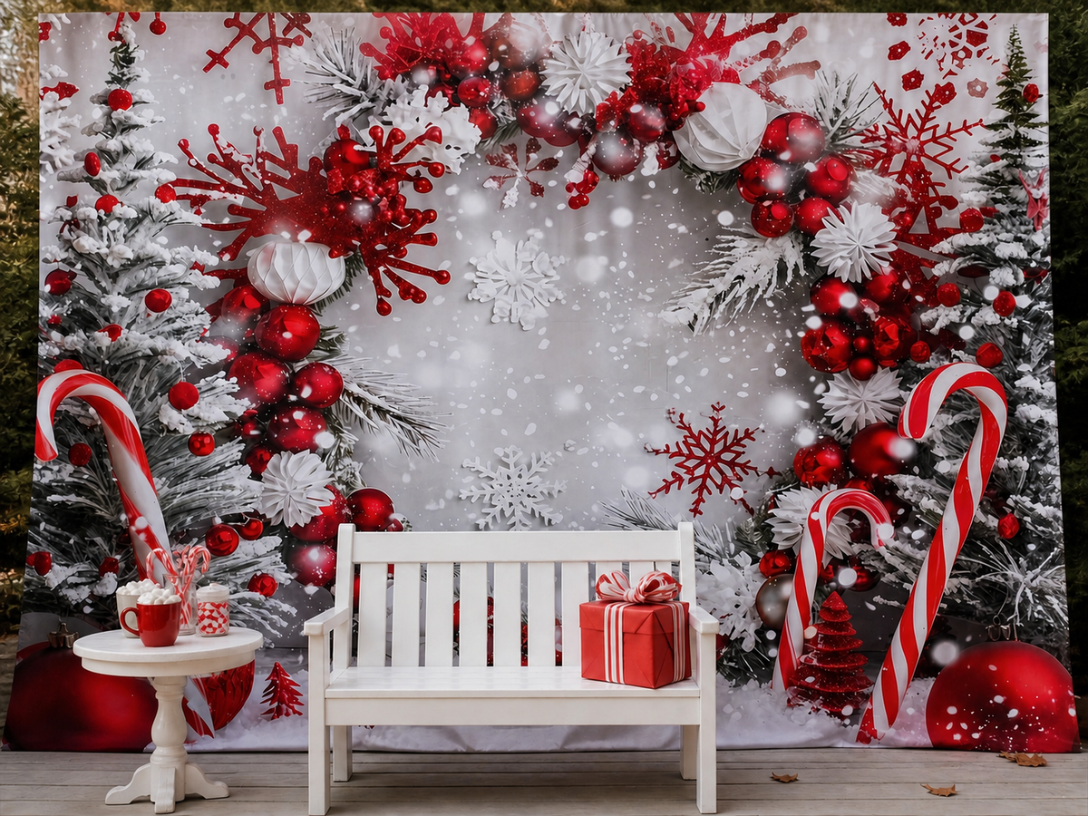 Candy cane snowflake Christmas backdrop children's party scene