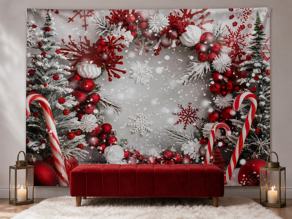 Candy cane snowflake Christmas backdrop winter portrait scene