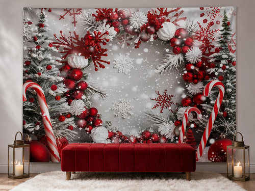 Candy cane snowflake Christmas backdrop winter portrait scene