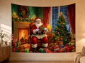Santa Christmas Fireplace Backdrop displayed on a lightweight polyester backdrop